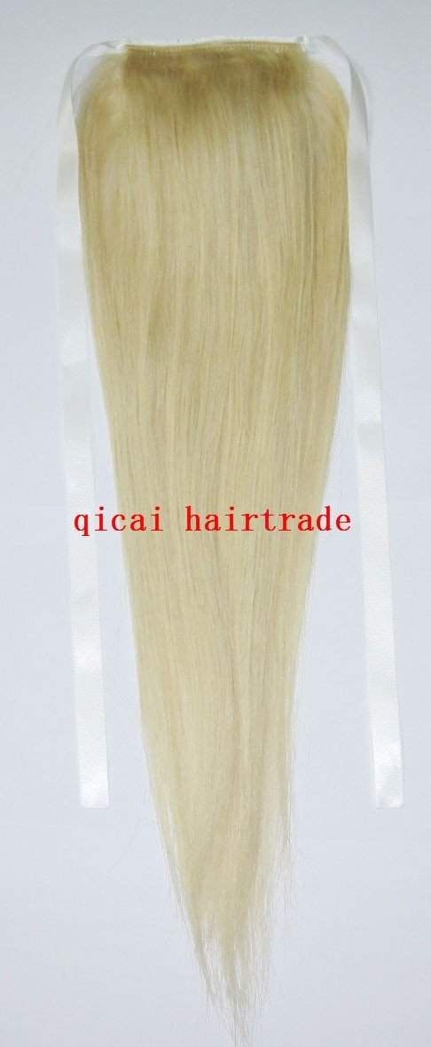 Хвост блонд из натуральных волос, 50 см