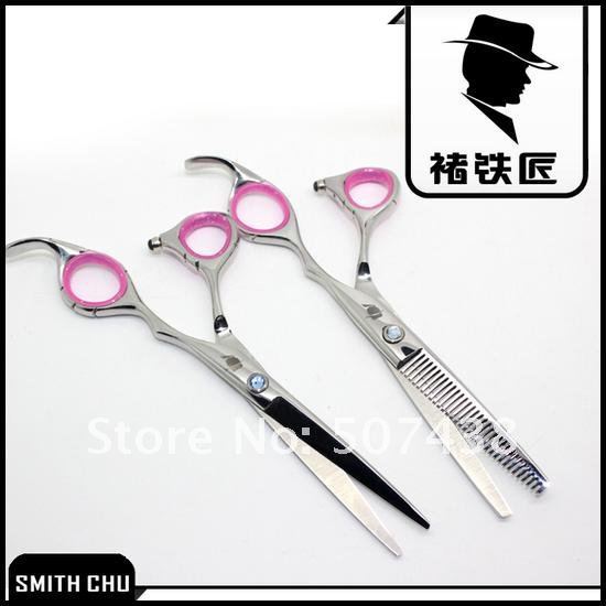Ножницы для стрижки SMITH CHU  в домашних условиях с розыми кольцами у ручек 15 cm