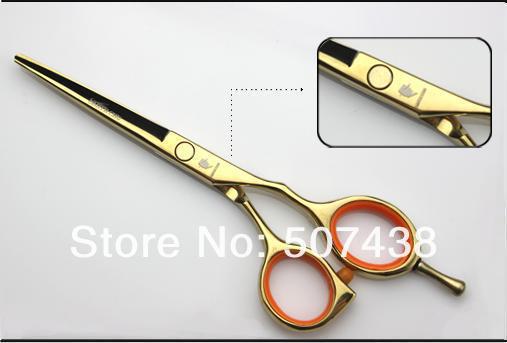 Парикмахерские ножницы SMITH CHU золотистого цвета, с оранжевыми кольцами ручек  14 см