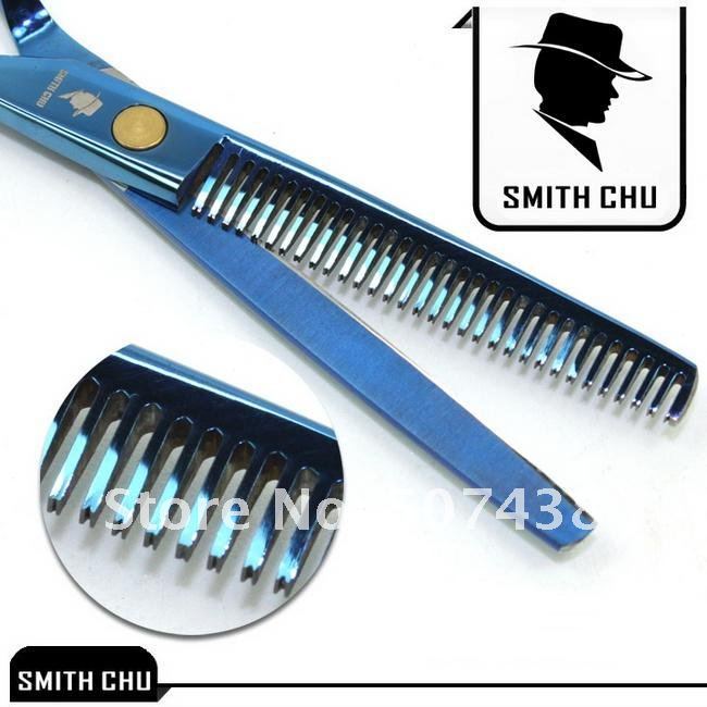 Ножницы для филировки волос SMITH CHU синего цвета, для стрижки волос левой и правой рукой 14 см