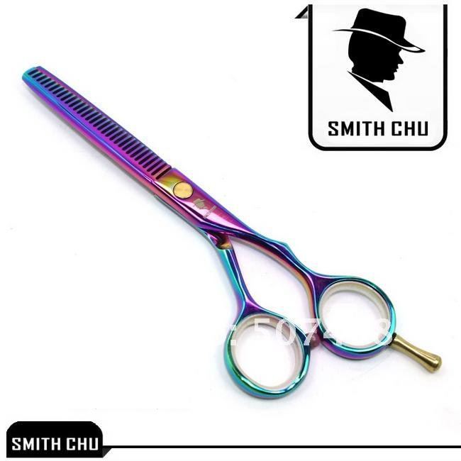 Ножницы филировочные  SMITH CHU радужного цвета, для стрижки волос правой рукой 14 см