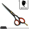 Парикмахерские ножницы SMITH CHU черного цвета с оранжевыми кольцами ручек для стрижки волос правой рукой 14 см