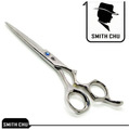 Парикмахерские ножницы SMITH CHU c изогнутой ручкой и односторонним рисунком на лезвии 30 шт
